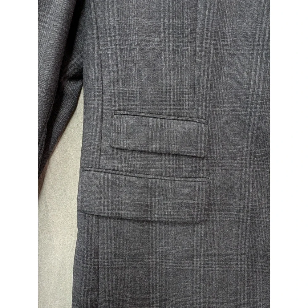 Pronto Uomo Platinum Mens 48 Long Wool Blazer Charcoal Grey Plaid Sport Coat